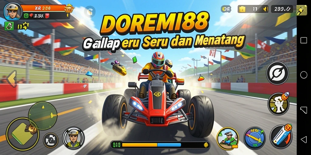 Tampilan gameplay seru DOREMI88 di lintasan balap.