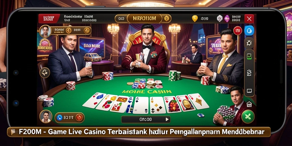 Screenshot gameplay <strong>F200M</strong> menunjukkan suasana kasino yang menegangkan dan mendebarkan.