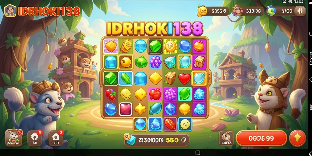 Tampilan gameplay seru dari IDRHOKI138 dengan fitur Match-3.