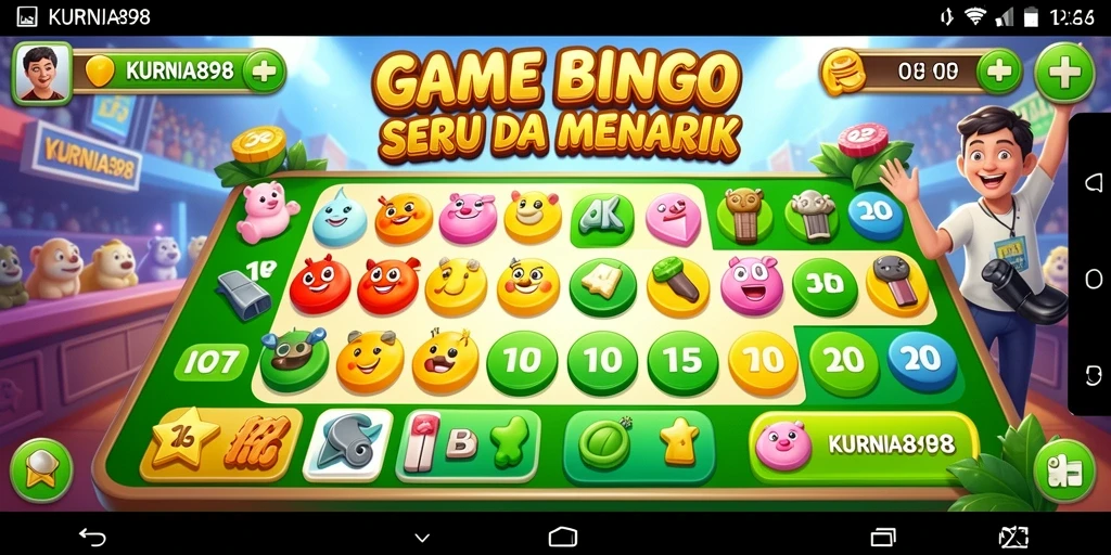 Menampilkan gameplay seru aplikasi Bingo KURNIA898.