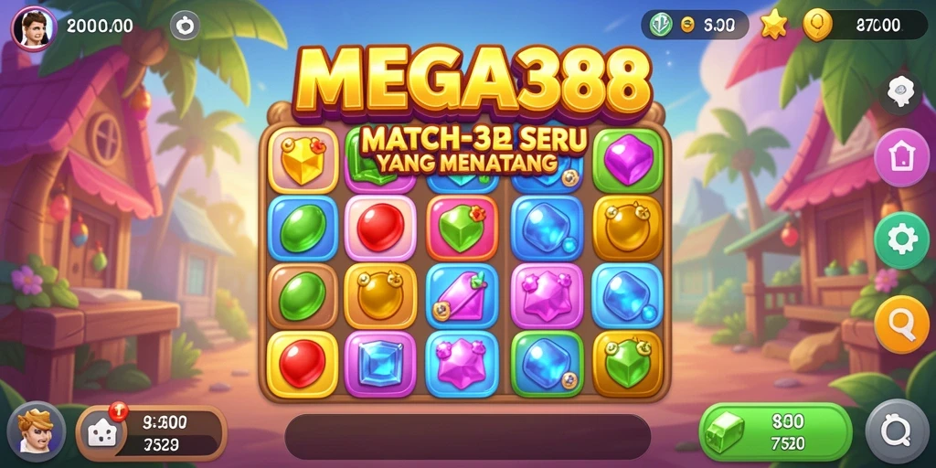 Tampilan gameplay seru dari MEGA388 dengan elemen Match-3 yang menantang.