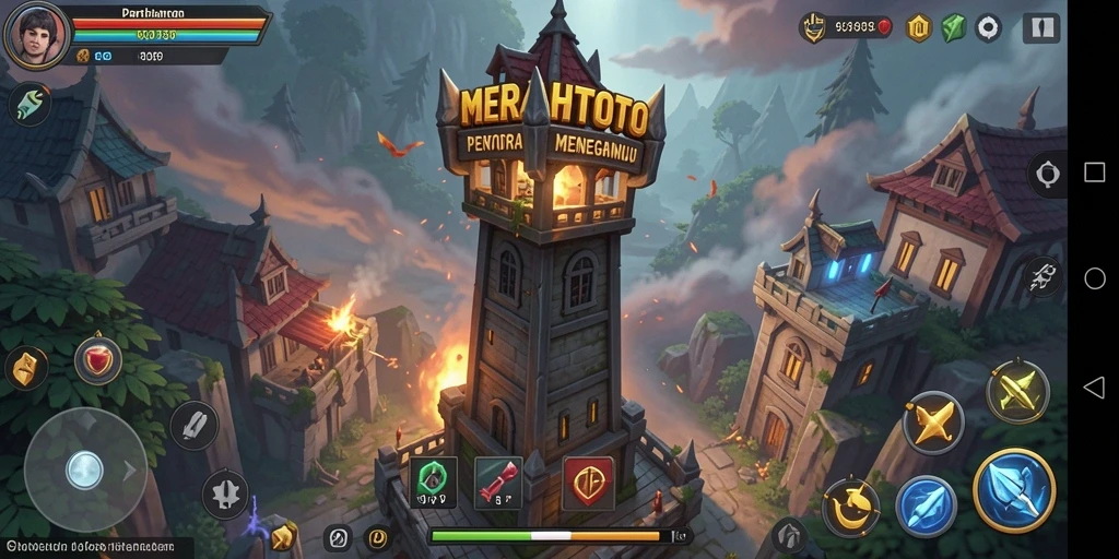 Tampilan gameplay <strong>MERAHTOTO</strong> yang intens dalam pertahanan menara.