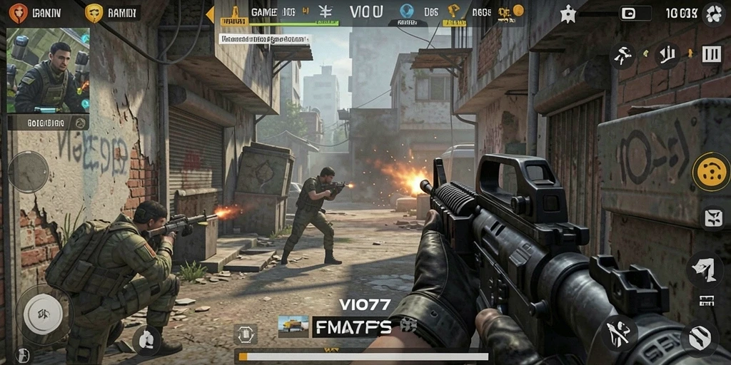 Tampilan utama gameplay VIO77 dengan aksi FPS yang intens.